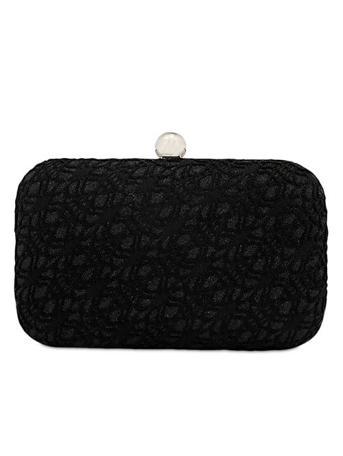 Black Lace Work Leatherette Box Clutch - 1121309 - Very Small Image - 1