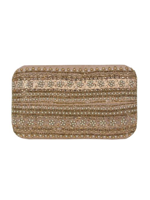 beige faux silk embellished clutch - 11233394 - Standard Image - 1