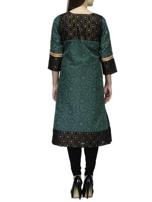 green chanderi cotton a-line kurta - 11246084 - Standard Image - 3