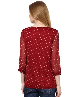 polka dots printed round neck polychiffon top - 1125109 - Standard Image - 3