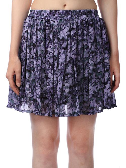 purple floral print georgette flared skirt - 11269424 - Very Small Image - 1