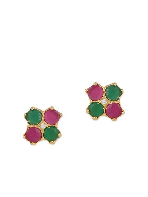 green and pink embellished brass studs earrings - 11275733 - Standard Image - 1