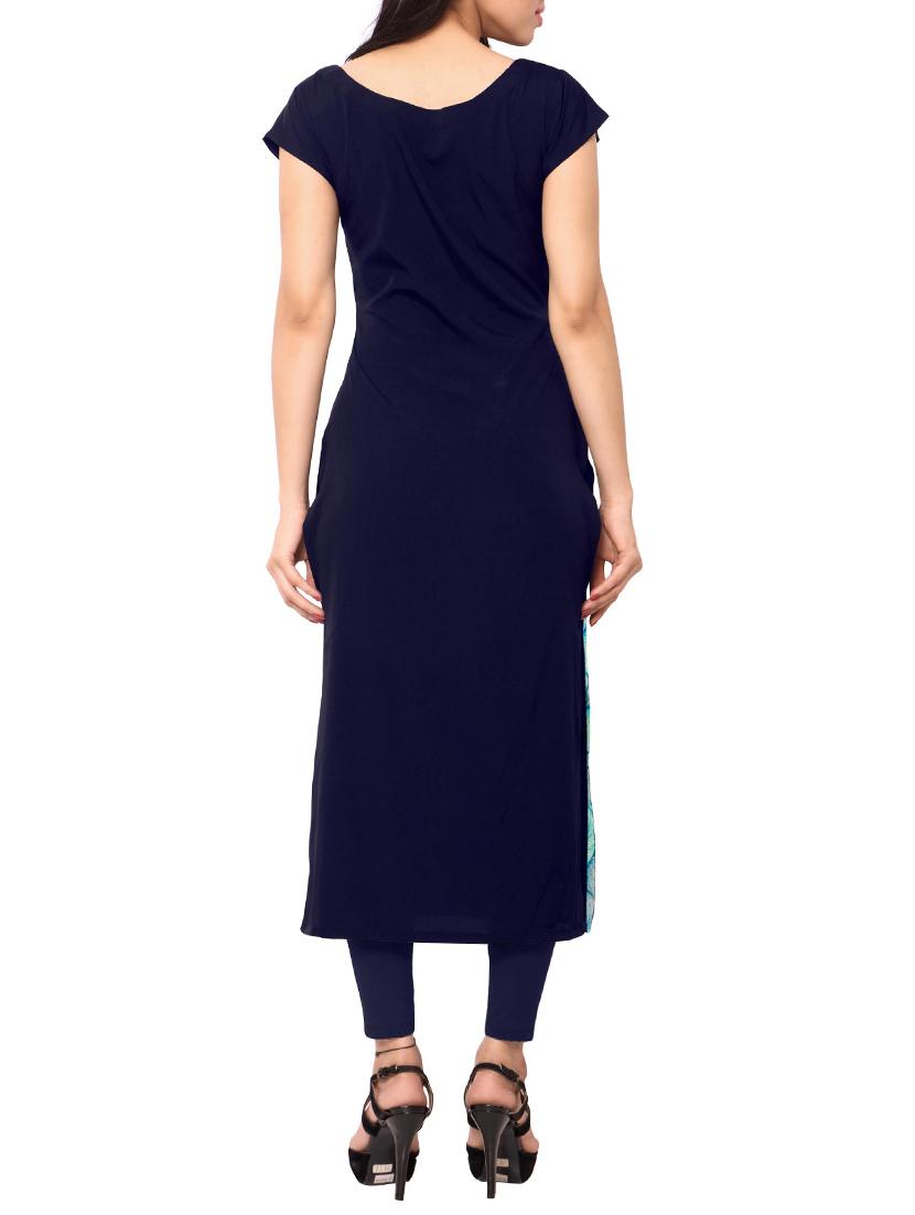 blue crepe printed long kurta - 11302578 - Zoom Image - 3