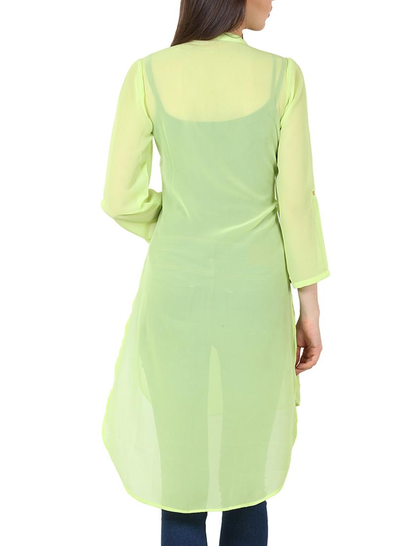 green georgette highlow kurta - 11304028 - Zoom Image - 3