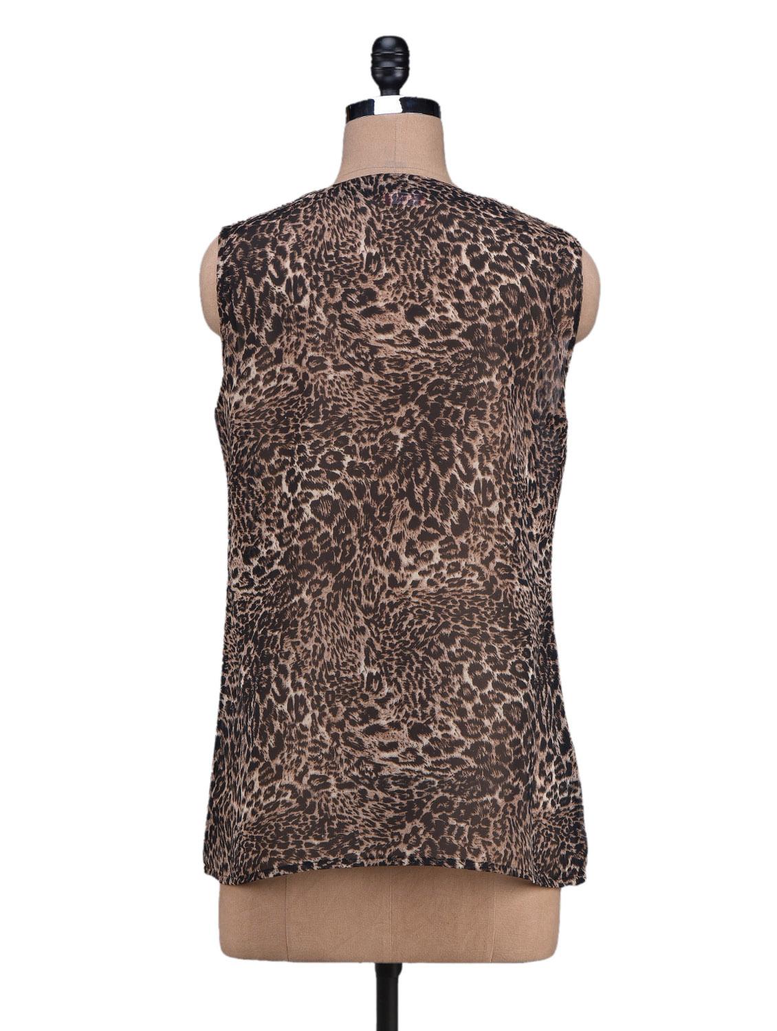 leopard print sleeveless georgette shirt - 1131079 - Zoom Image - 3