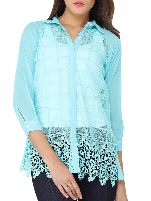 light blue georgette regular shirt - 11335586 - Standard Image - 1