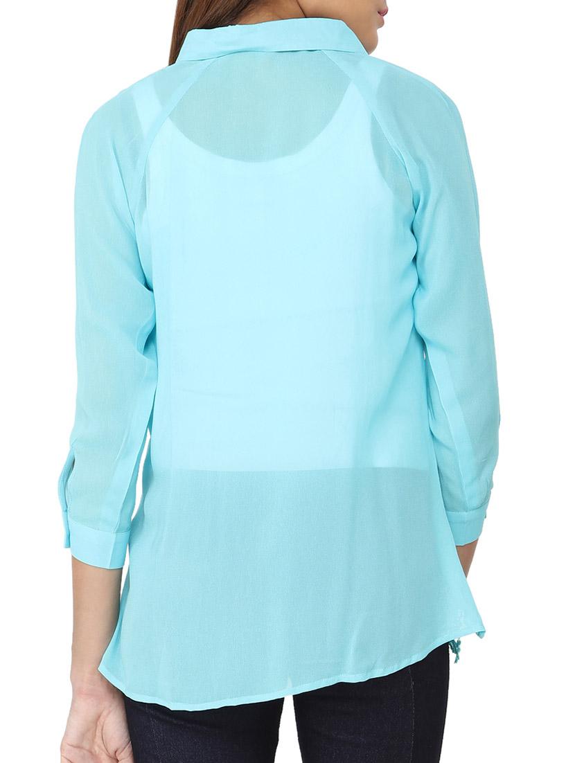 light blue georgette regular shirt - 11335586 - Zoom Image - 3