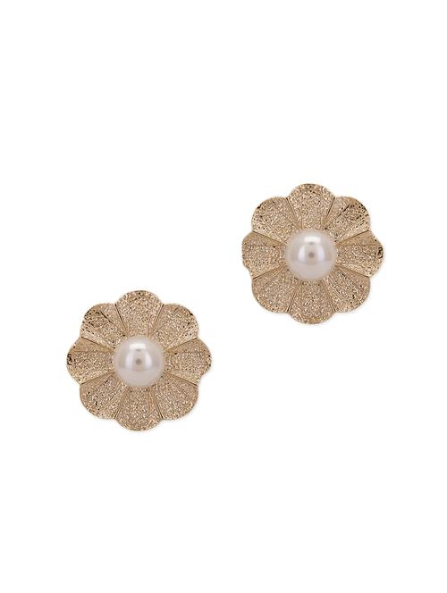 gold and white floral copper studs earrings - 11351095 - Standard Image - 1