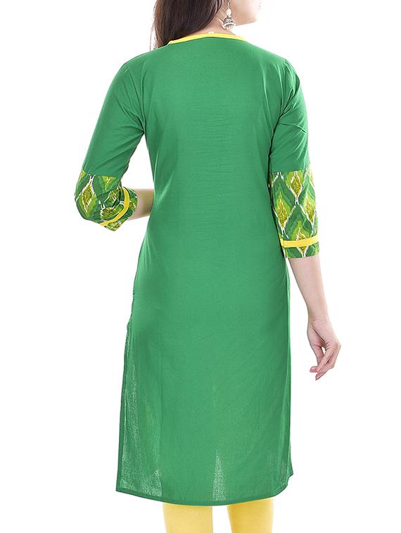 green cotton printed kurta - 11361589 - Zoom Image - 3