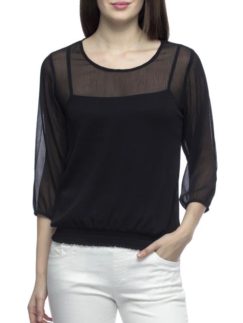 black poly chiffon regular top - 11380347 - Very Small Image - 1
