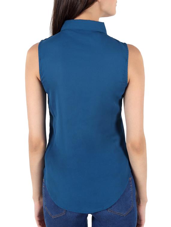solid blue georgette shirt - 11382124 - Zoom Image - 3