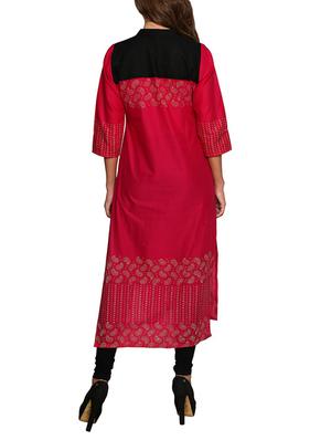 Magenta printed cotton kurta - 11389581 - Standard Image - 3