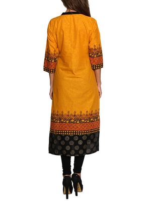 yellow printed cotton kurta - 11389583 - Standard Image - 3