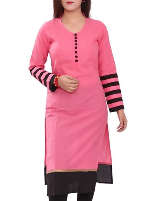 pink cotton straight kurta - 11403350 - Standard Image - 1