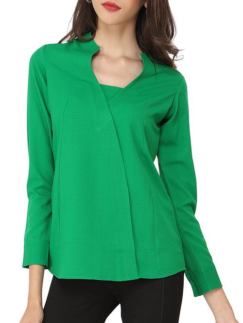 band collar faux wrap top - 11429215 - Standard Image - 1