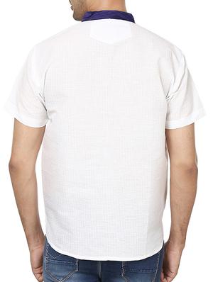 solid white checkered cotton kurta - 11435867 - Standard Image - 3