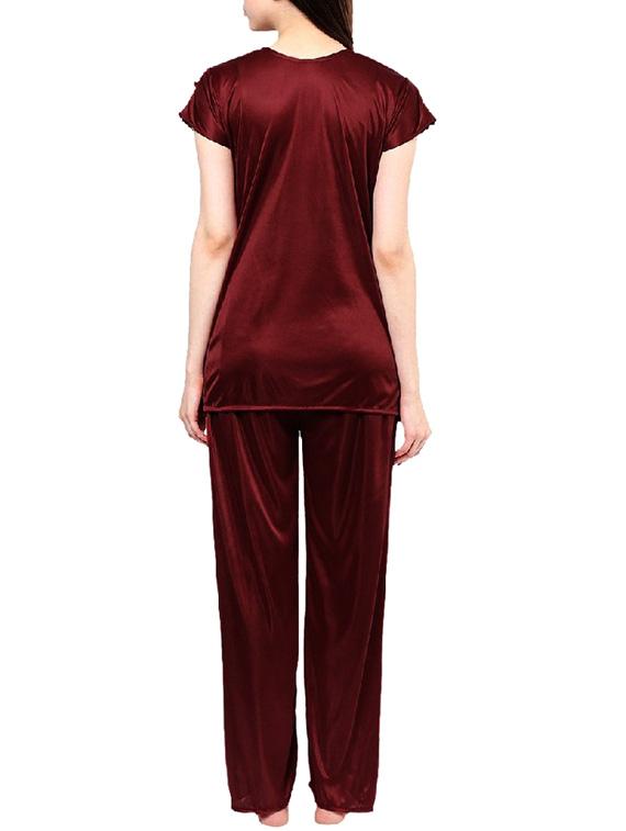 wine red satin nightwear set - 11454912 - Zoom Image - 3