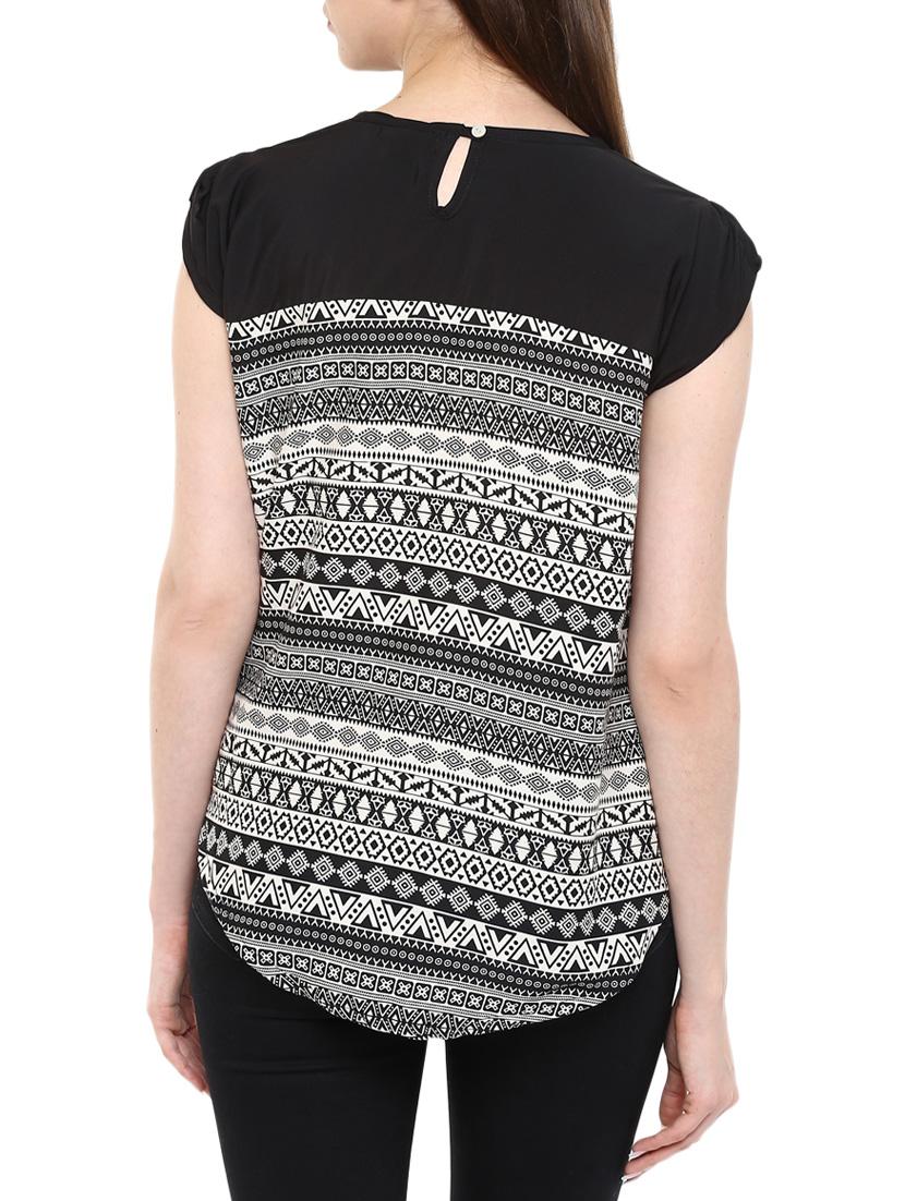 black crepe printed asymmetrical top - 11455547 - Zoom Image - 3
