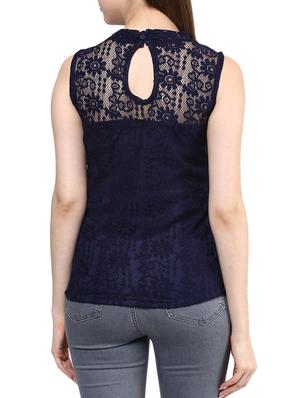 solid navy blue net top - 11455565 - Standard Image - 3