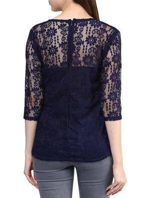 solid navy blue net top - 11455582 - Standard Image - 3