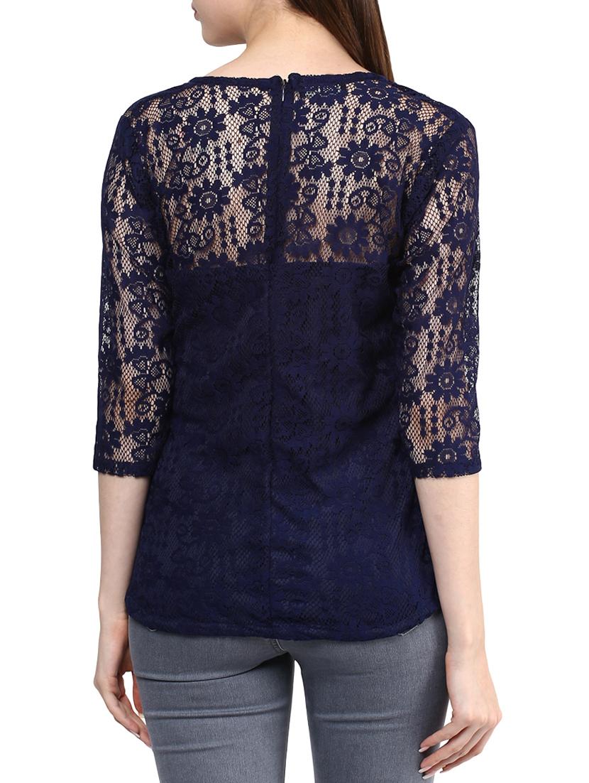 solid navy blue net top - 11455582 - Zoom Image - 3