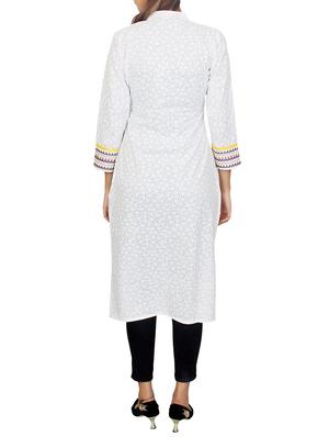 white cotton printed kurta - 11464984 - Standard Image - 3