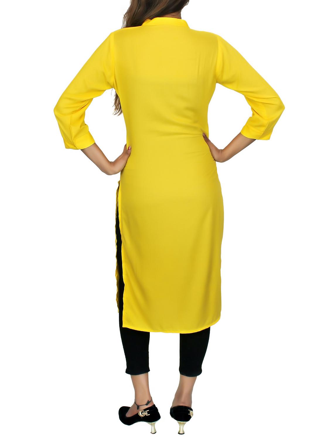 yellow rayon embroidered kurta - 11464986 - Zoom Image - 3