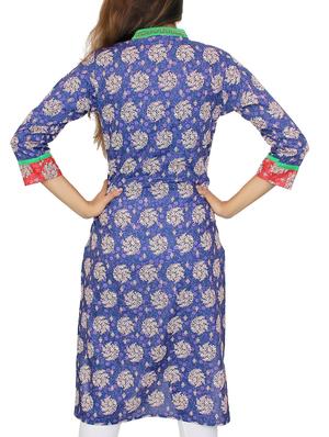 blue cotton printed kurta - 11465017 - Standard Image - 3