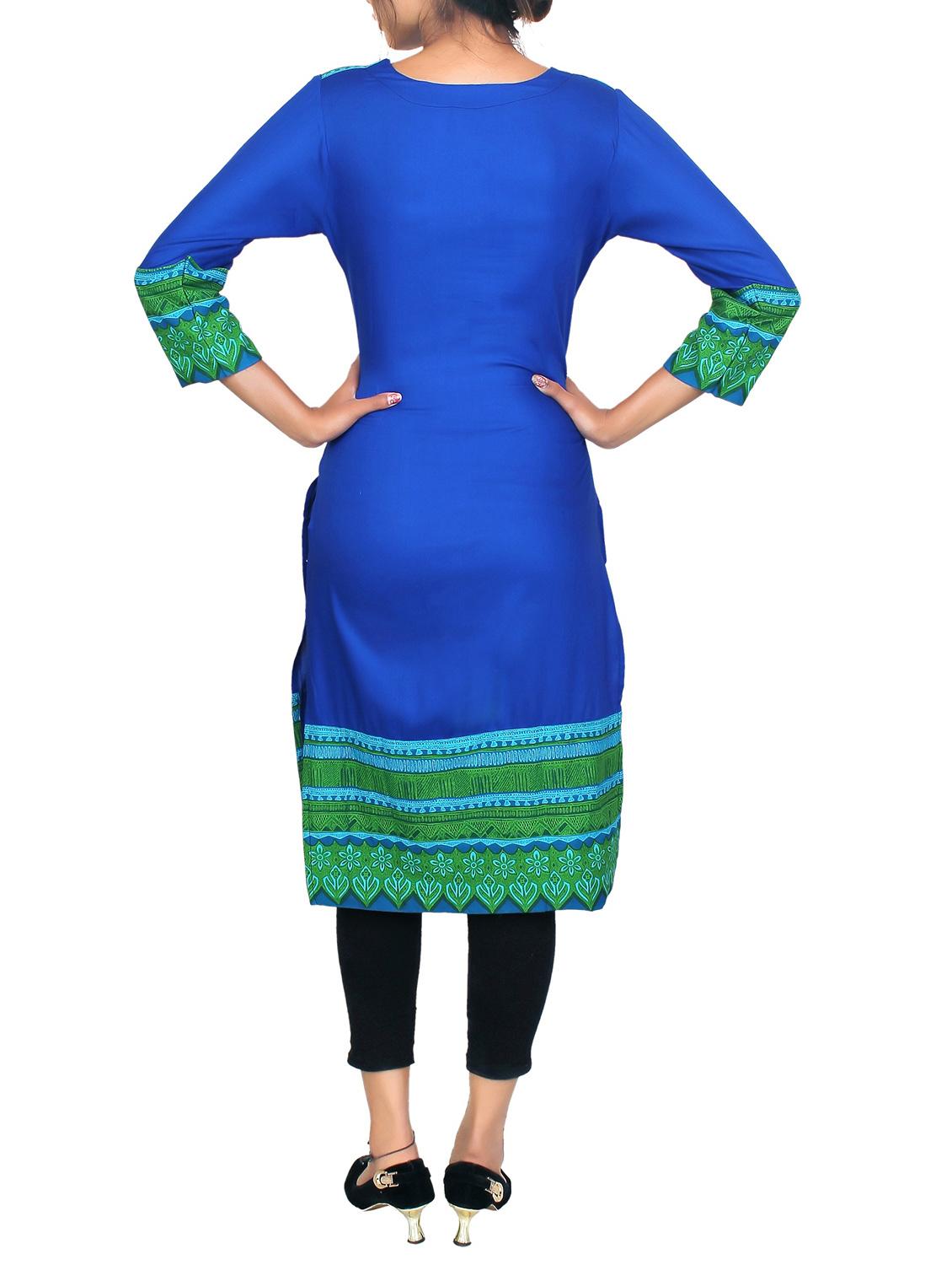 blue viscose kurta - 11465025 - Zoom Image - 3