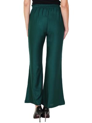 solid bottle green rayon palazzo - 11470846 - Standard Image - 3