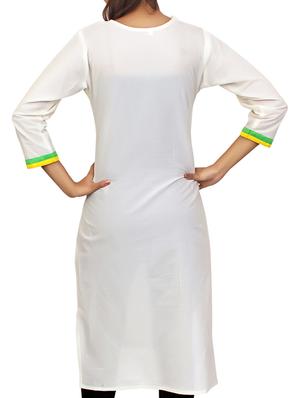 white embroidered cotton kurta - 11481418 - Standard Image - 3