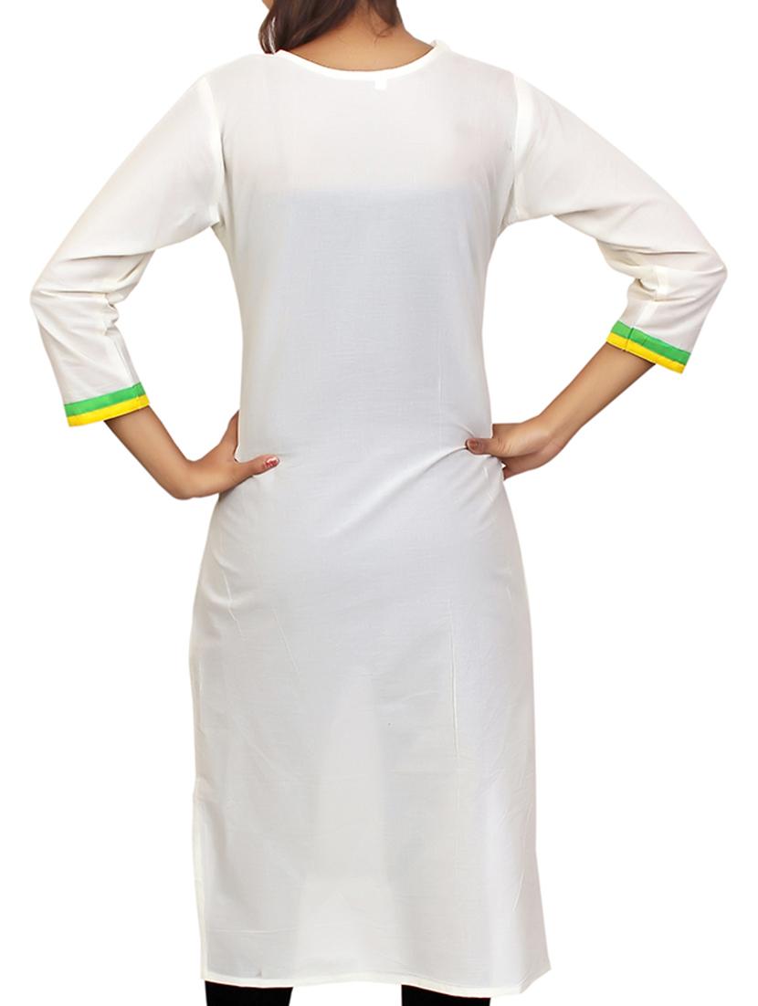 white embroidered cotton kurta - 11481418 - Zoom Image - 3