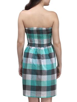 green checked cotton off shoulder dress - 11482396 - Standard Image - 3