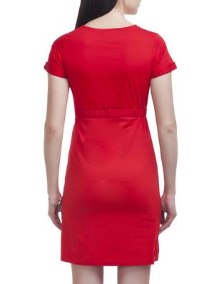 Solid Red Pintucked Belted Dress - 1150073 - Standard Image - 3