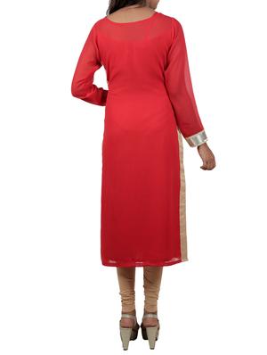 red georgette solid long kurta - 11509685 - Standard Image - 3