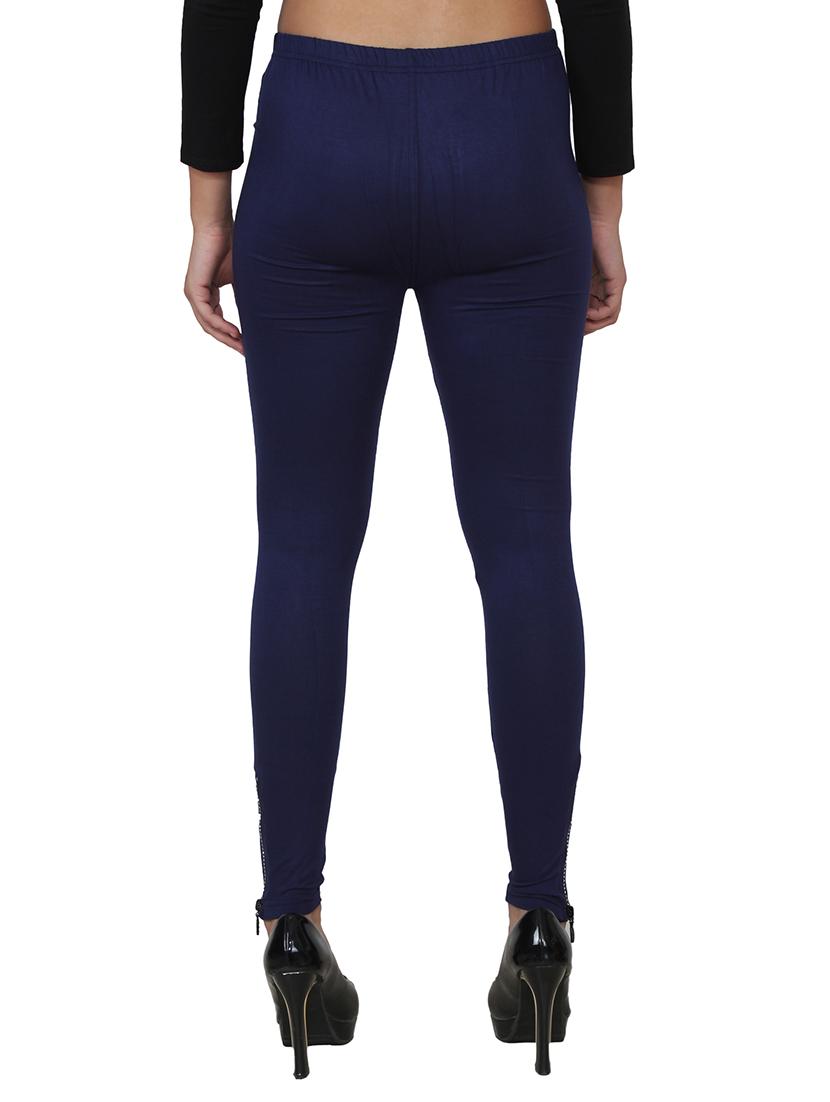navy blue color, cotton legging with embellished zip - 11512311 - Zoom Image - 3