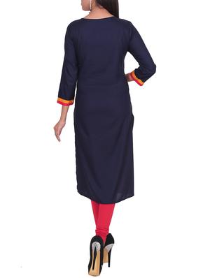 blue rayon embroidered kurta - 11524240 - Standard Image - 3