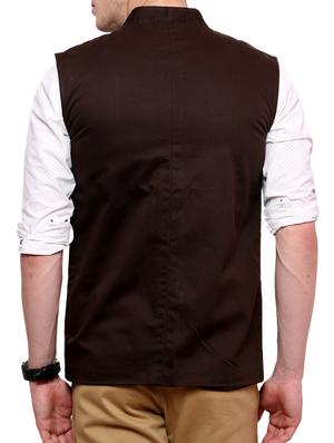 brown cotton nehru jacket - 11536388 - Standard Image - 3