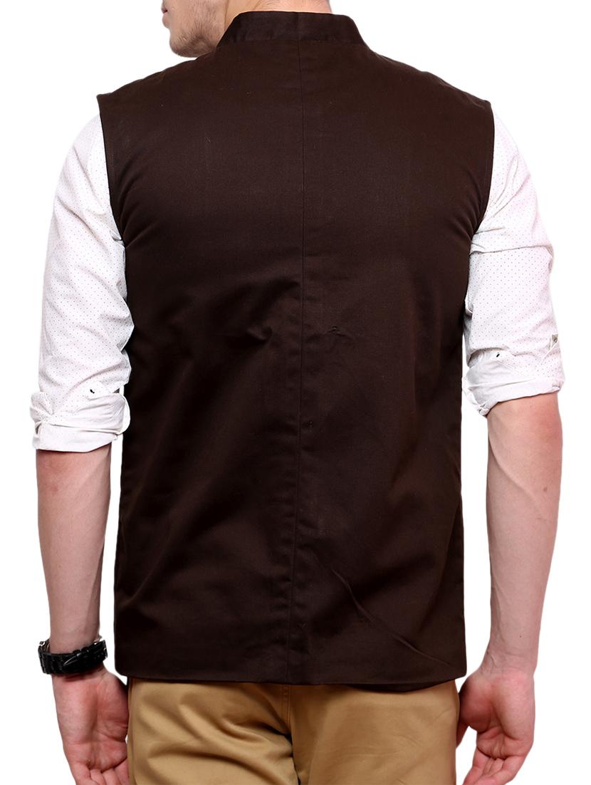brown cotton nehru jacket - 11536388 - Zoom Image - 3
