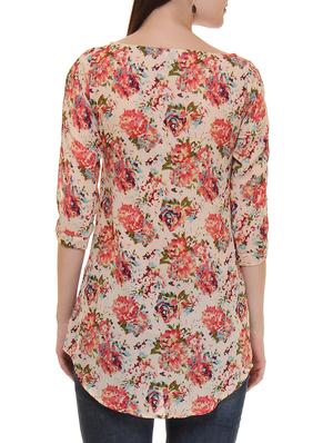 beige georgette floral tunic - 11543148 - Standard Image - 3