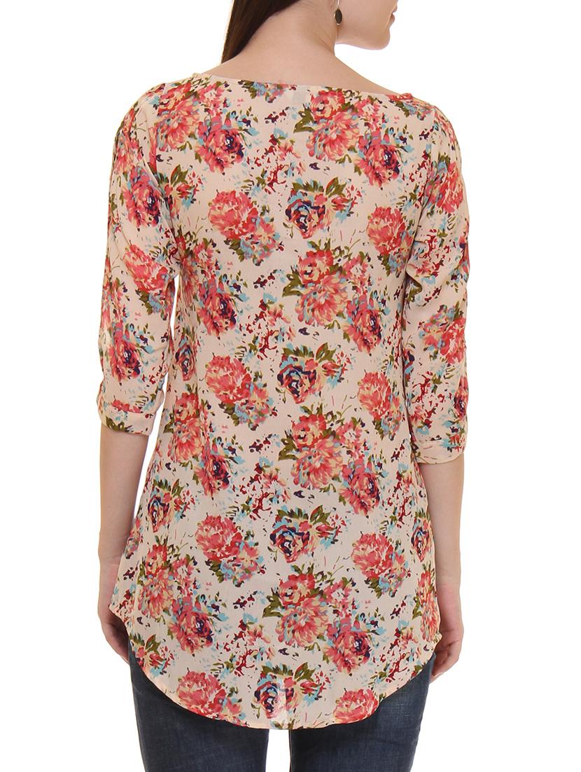 beige georgette floral tunic - 11543148 - Zoom Image - 3