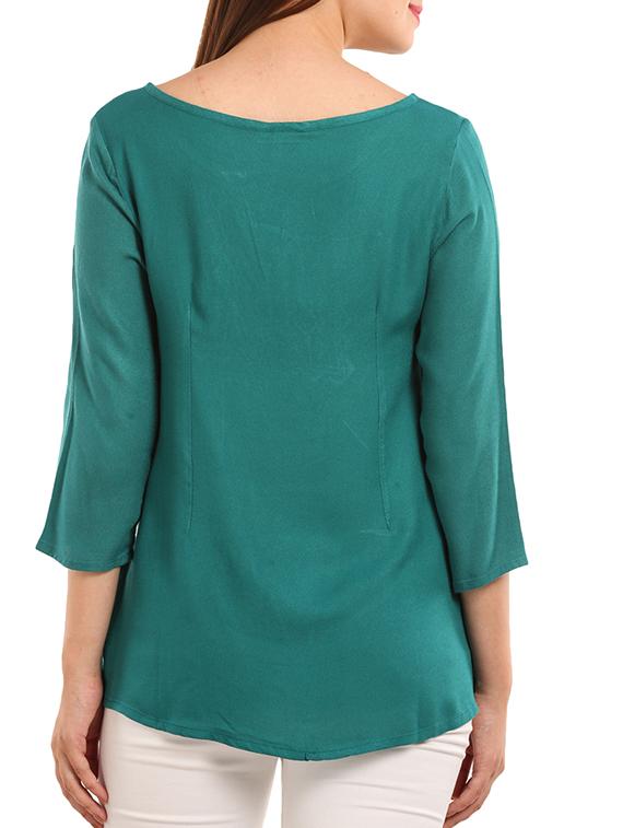 green embroidered viscose regular top - 11554349 - Zoom Image - 3