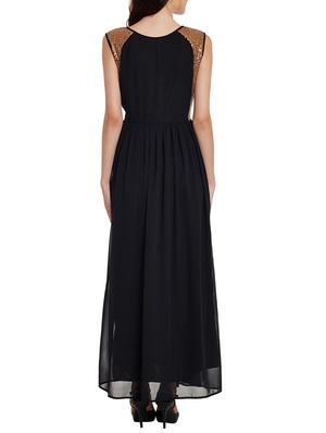 black color, georgette maxi dress - 11578700 - Standard Image - 3