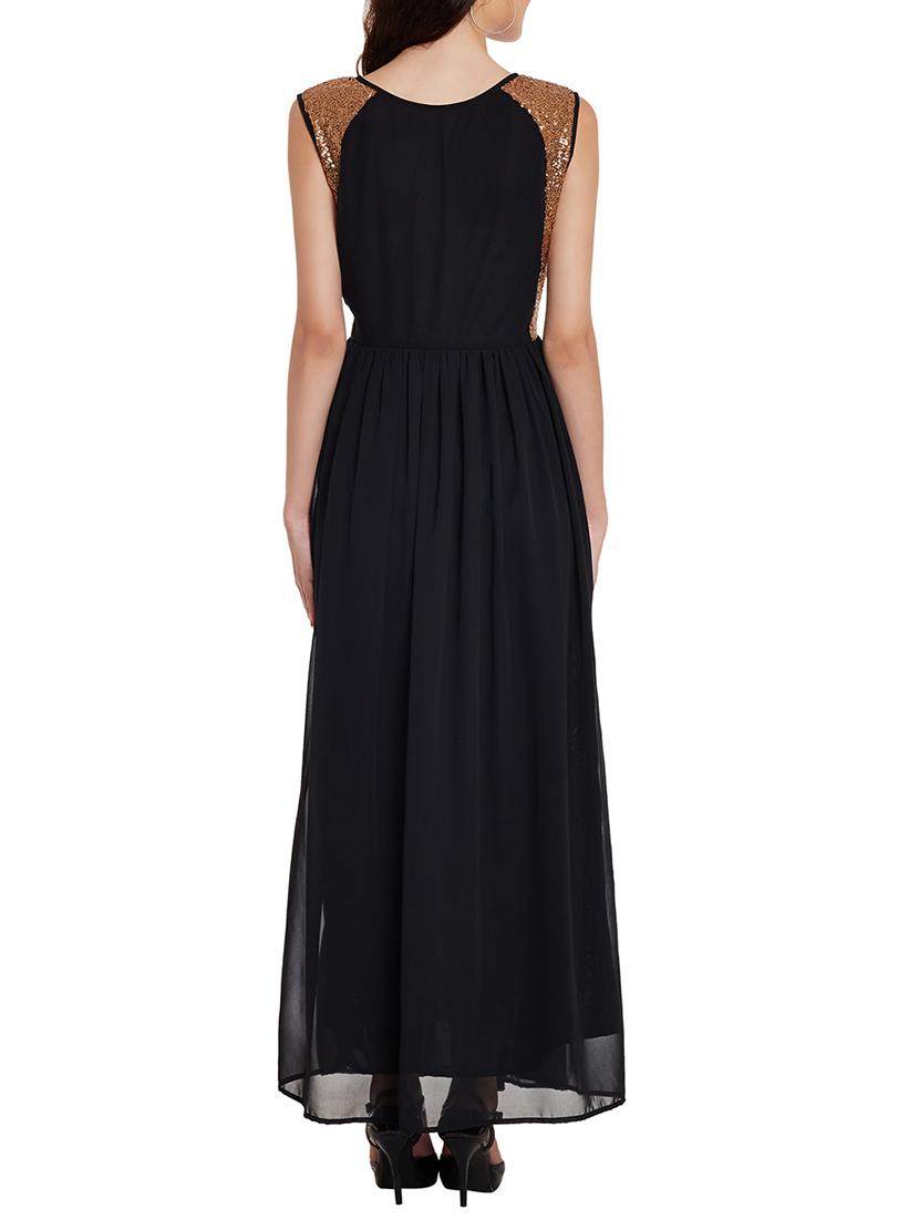 black color, georgette maxi dress - 11578700 - Zoom Image - 3