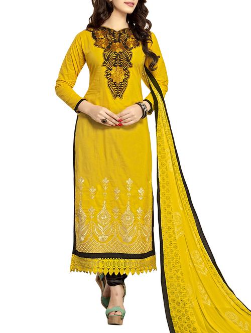 yellow cotton unstitched suit - 11579999 - Standard Image - 1