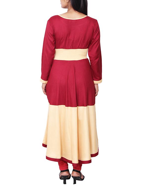 maroon and beige rayon kurta - 11588699 - Zoom Image - 3