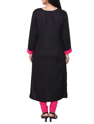 black and pink rayon straight kurta - 11588733 - Standard Image - 3