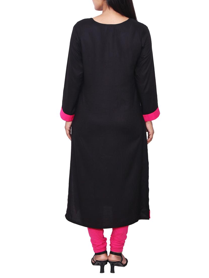 black and pink rayon straight kurta - 11588733 - Zoom Image - 3