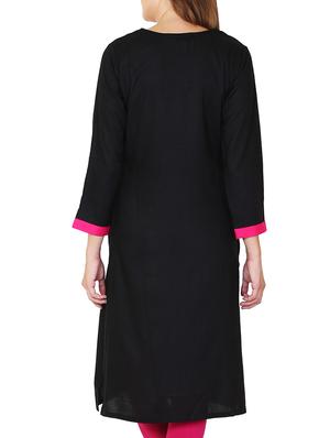 black rayon palin straight kurta - 11588753 - Standard Image - 3
