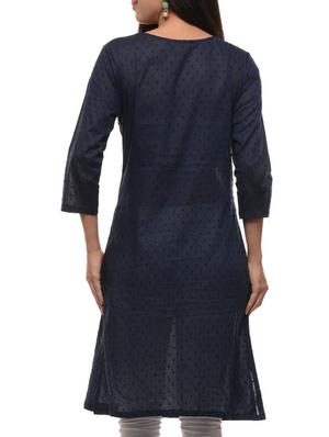 blue cotton straight kurti - 11588783 - Standard Image - 3